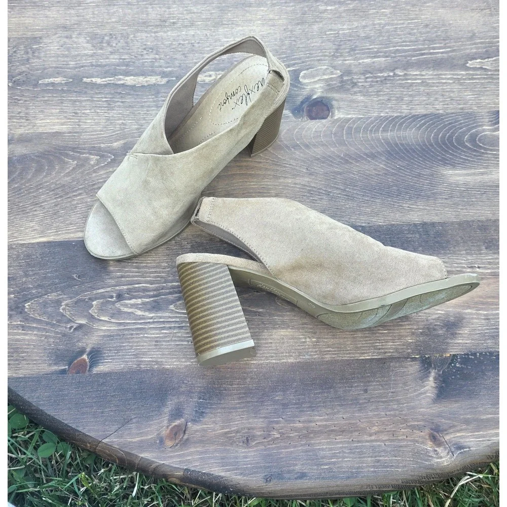 NEW Dexflex Comfort Open Toe Faux Suede Slingback Block Heel Size 8 #6430844
